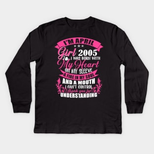 April Girl 2005 Shirt 14th Birthday Gift 14 Years Old Kids Long Sleeve T-Shirt